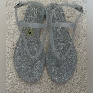 Stuart Weitzman Silver Glitter Jelly Sandals